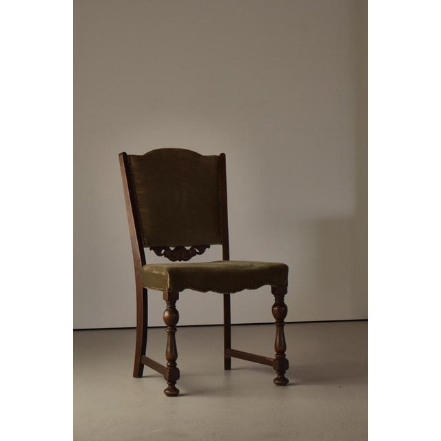 Danish Art Deco Oak Side Chair with Green Velvet Seat, 1930s For Sale - Image 12 of 18