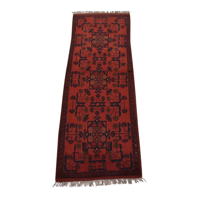 Turkmen Runner 1’10” X 4’10” Red Wool Tribal Hand-Knotted Oriental Rug For Sale