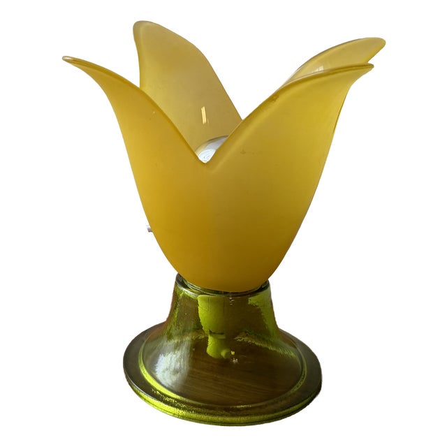 Vintage Glass Table Lamp in Yellow and Green Glass, 1980s For Sale