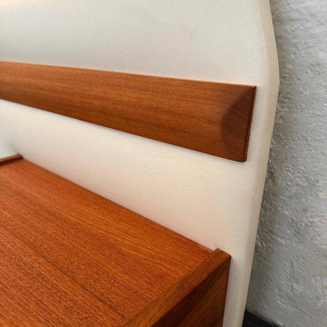 Mid-Century Modern Teak and Vinyl Headboard With Nightstands Attributed to Myers For Sale - Image 10 of 10