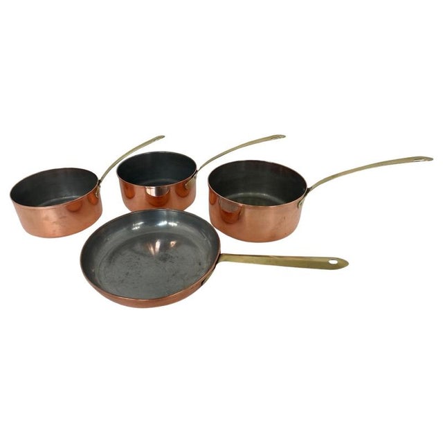 Polished Copper Pots and Pan with Brass Handles from Tagus, Portugal, Set of 4 For Sale - Image 10 of 10