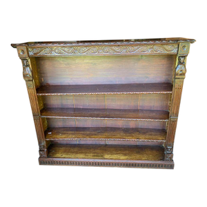 Antique Victorian Style Carved Oak Open Bookcase.