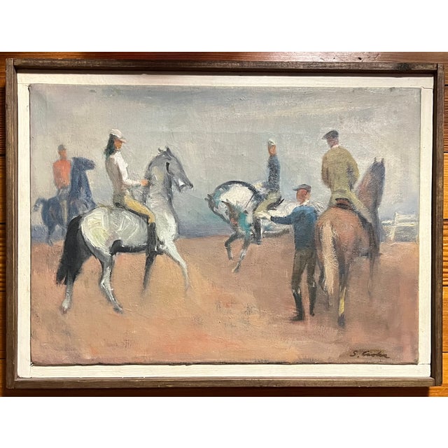 Mid-Century Modern Stephen Csoka (American 1897 - 1989) Mid-Century Oil Painting on Canvas of Equestrian Figures on Riding Horse Back Circa 1950 For Sale - Image 3 of 8