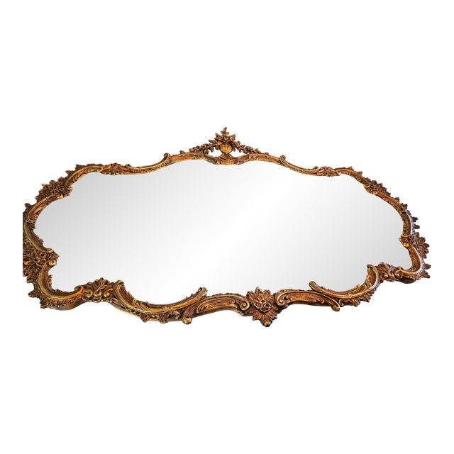 Late 20th Century Large Rococo-Style Gilt Mirror – Ornate Floral Crest For Sale