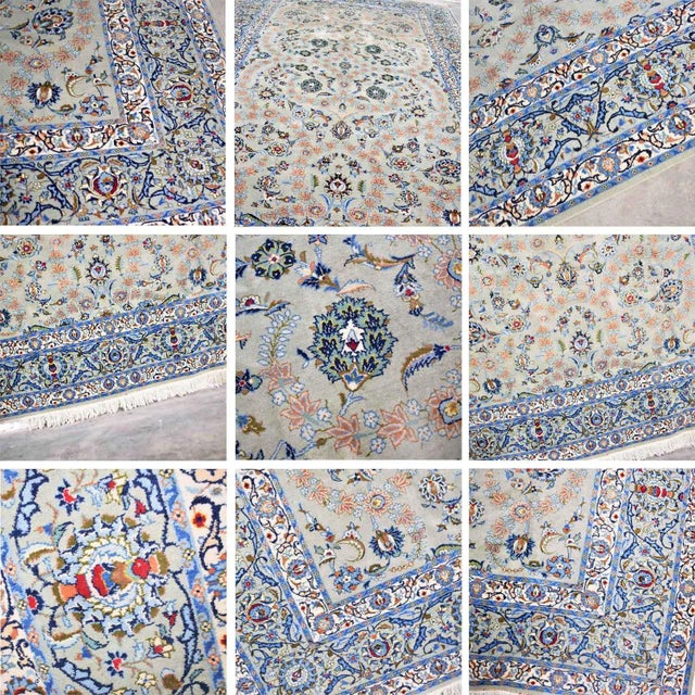 Handmade Persian Wool Tabriz Style Large Rug Light Teal Green Ground 12’3”x 8’9.5” For Sale - Image 10 of 13