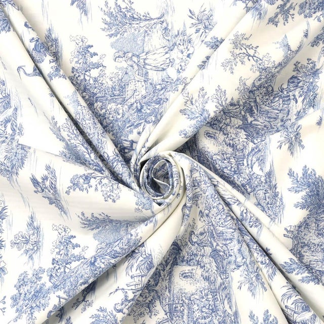 Mini French Toile De Jouy Blue Double Width Fabric Chairish