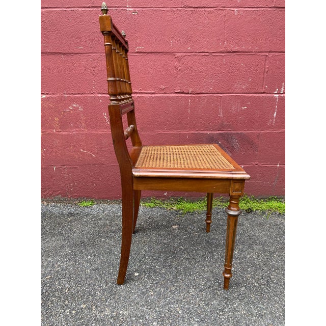 Wood Pair of French Early 20th Century Louis XVI Style Caned Side Chairs With Brass Detail For Sale - Image 7 of 13