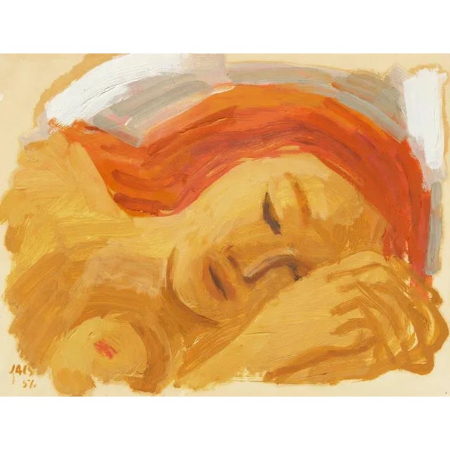 Saffron 'Woman Sleeping' by Jais Nielsen, 1951; Paris Salon D’Automne, Danish Post-Impressionist, Charlottenborg For Sale - Image 8 of 8