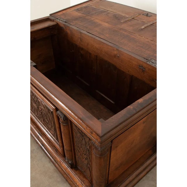 French 18th Century Solid Oak Carved Coffer-Trunk For Sale In Baton Rouge - Image 6 of 13