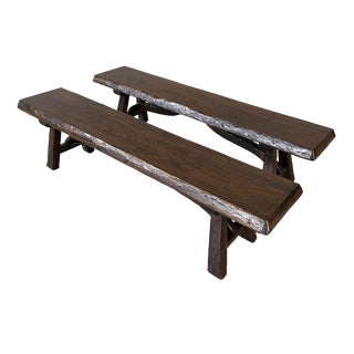 Vintage Reclaimed Teak Brutalist Live Edge Benches - a Pair For Sale