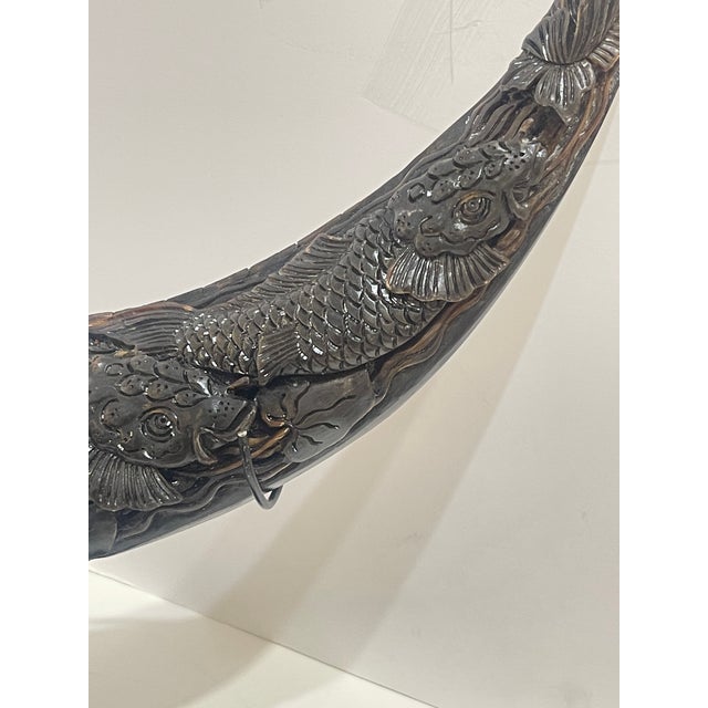Antique Asian Hand Carved Buffalo Horn on Stand For Sale - Image 4 of 13