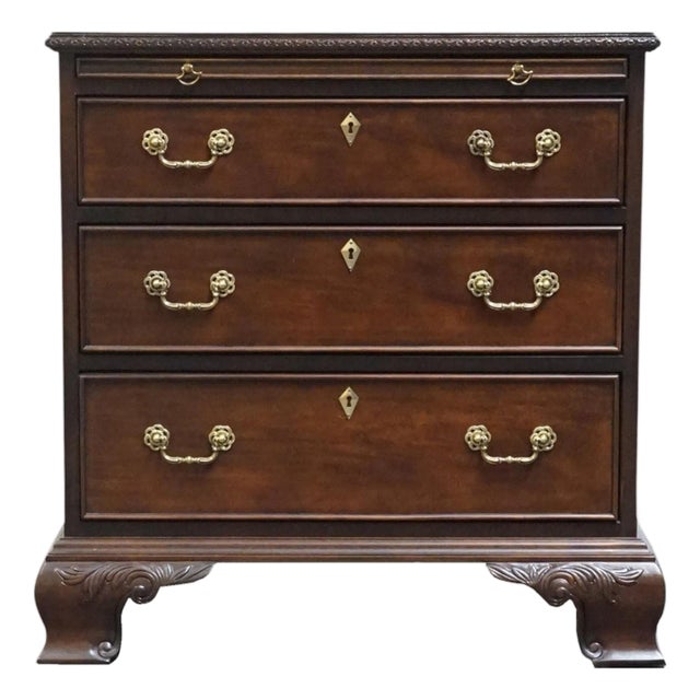 Century Furniture Solid Mahogany Traditional Chippendale Style 28" Three Drawer Chest Nightstand For Sale