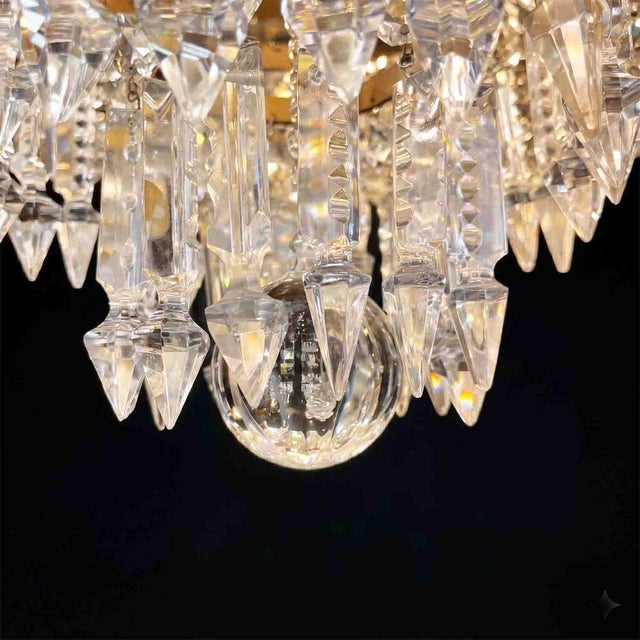 Gold Large Italian Gilded Bronze and Crystal 6-Light Chandelier, 1960s For Sale - Image 8 of 16
