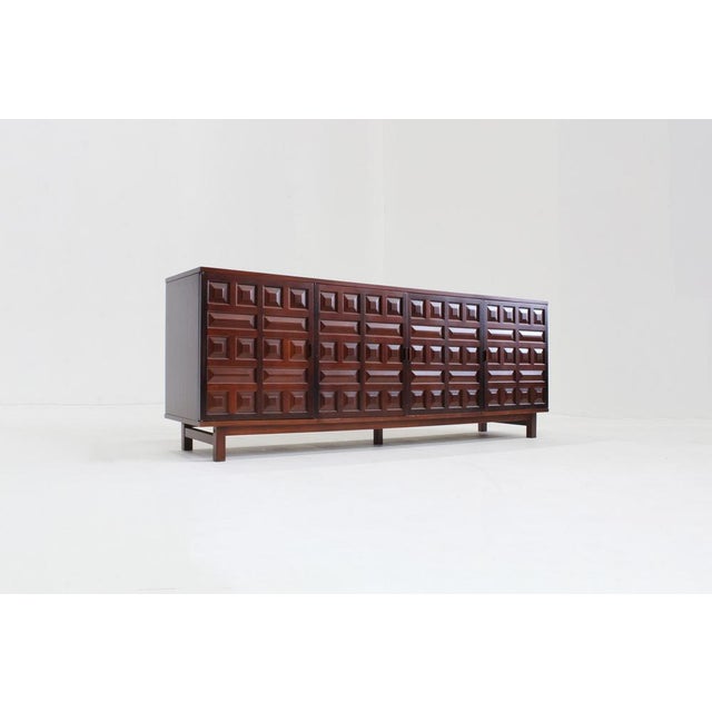 Vintage Spanish Brutalist Sideboard with panelled geometric front. Beautiful piece from the 1970s Spain.Excellent wood...