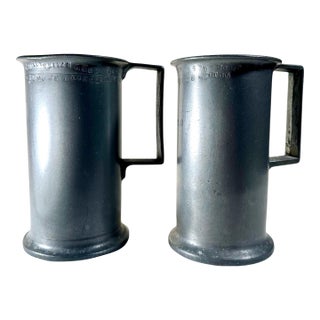 Two Antique French Heavy Pewter Measuring Tankards For Sale