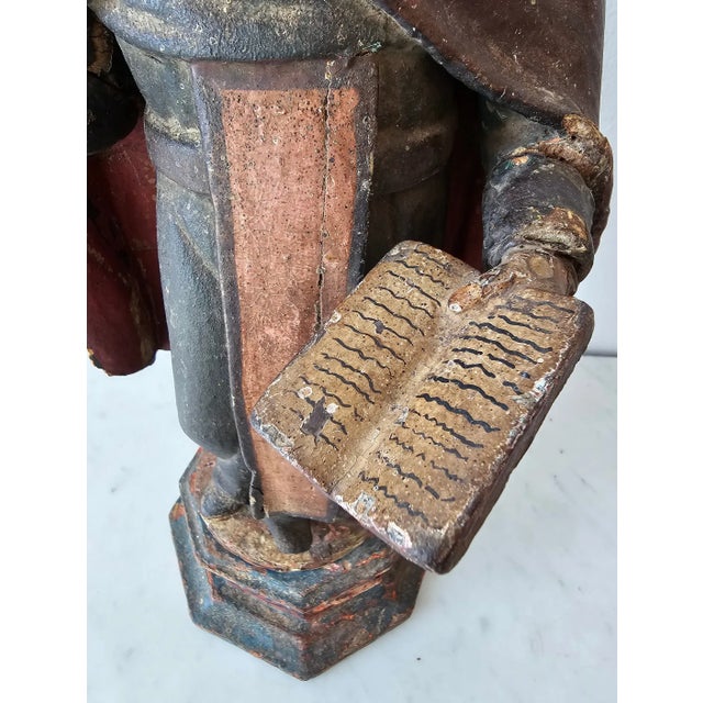 Large Antique Spanish Colonial Carved Polychrome Wood Santo Altar Sculpture For Sale In Dallas - Image 6 of 12