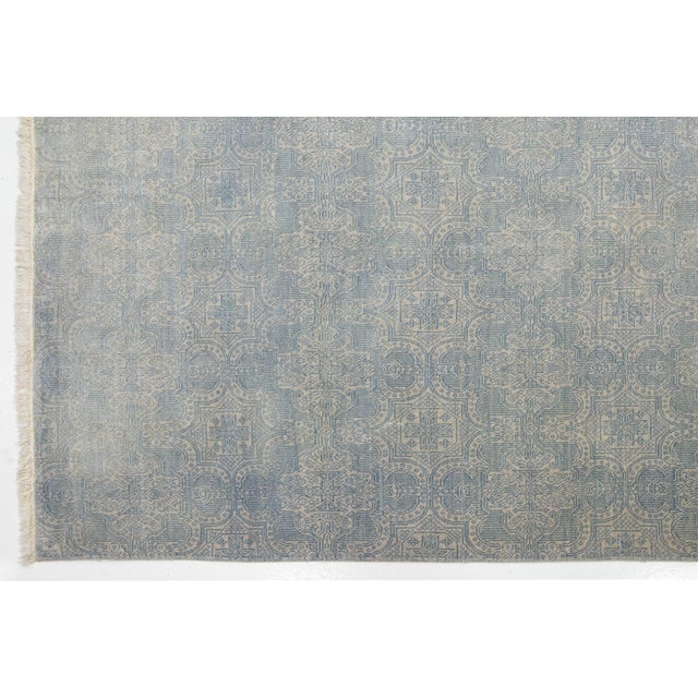 10 X 15 Allover Designed Contemporary Wool Rug Handmade in Gray and Blue For Sale In New York - Image 6 of 10