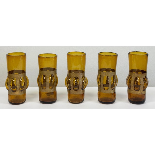 Mid-Century Modern Vintage MCM Felipe Derflingher Brutalist Tall Drinking Glasses, Set of 5 For Sale - Image 3 of 7