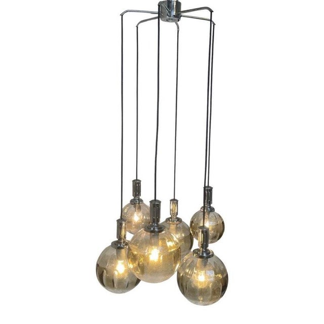 Vintage Cascade Hanging Pendant in Smoked Glass, 1960s For Sale - Image 4 of 11