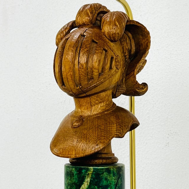 Wood Pair of Faux Marble Wood Lamps on Lucite Bases For Sale - Image 7 of 12