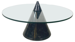 Italian Modern Round Coffe Table in Glass with Black Marble Conical Base, 1980s