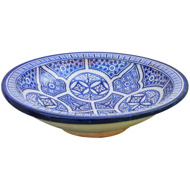 Blue Ceramic Bowl W/ Arabesque Pattern For Sale - Image 8 of 12