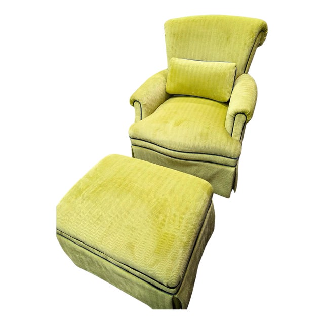 Chartreuse Custom Designer Upholstered Armchair & Ottoman Set of 3 For Sale