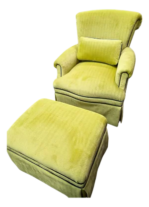Chartreuse Custom Designer Upholstered Armchair & Ottoman Set of 3