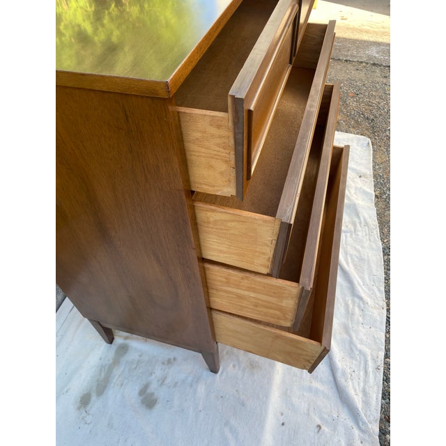Vintage Dixie Furniture Co. Walnut 5-Drawer Highboy Chest, Mid-Century Modern For Sale In Seattle - Image 6 of 9