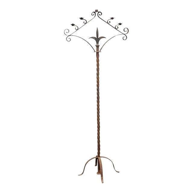 French Turn of the Century Iron Floor Standing Candelabra with Five Prickets For Sale