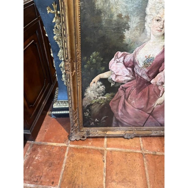 Pair of Large Antique Oil Paintings on Canvas Gilt Frame For Sale - Image 11 of 12