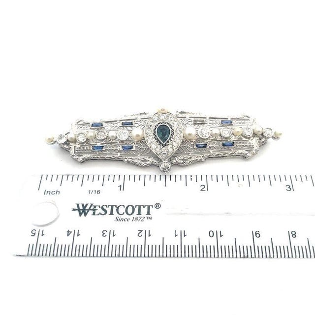 Late 20th Century Art Deco Diamond Pearls Gold Brooch 1ct 14k White Filigree Style For Sale - Image 5 of 7