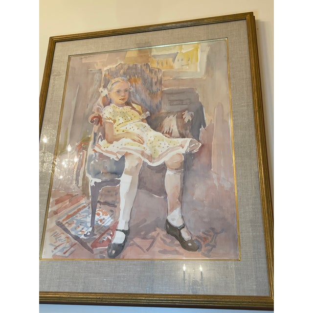 1970s 1970s Impressionist Original Watercolor Savannah Art Myrtle Jones Slouching Girl Gilded Frame For Sale - Image 5 of 14