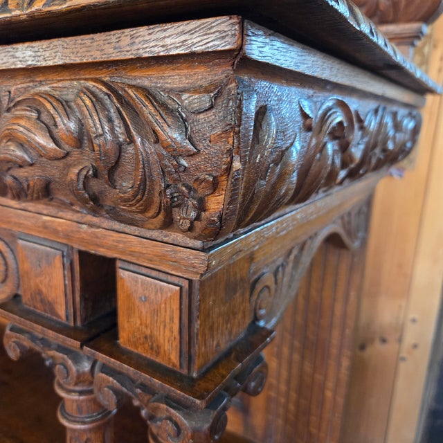 Brown Late 19th Century Heavily Carved Oak Baroque Revival Sideboard Server With 2 Doors & 2 Drawers For Sale - Image 8 of 18