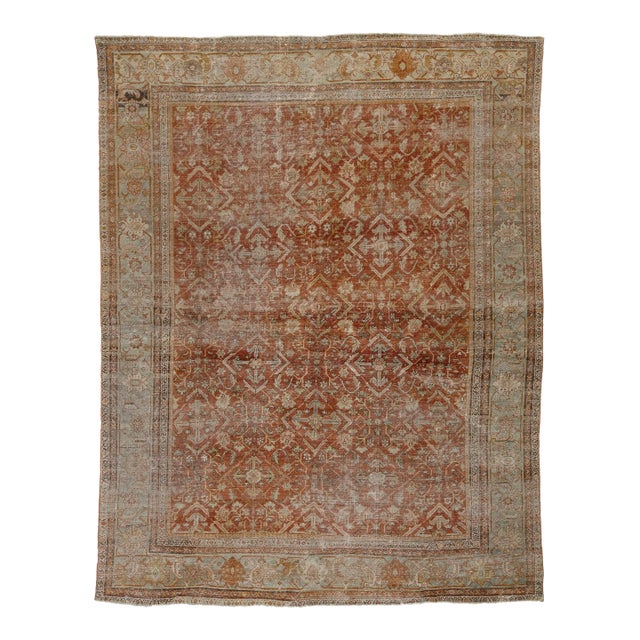 Rust Antique Persian Mahal Room Size Wool Rug With Allover Design For Sale