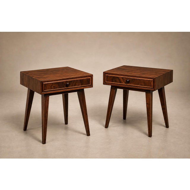 Brazilian Modern Pair of Imbuia Wood Nightstands by Teperman, Brazil, 1950s For Sale - Image 12 of 18