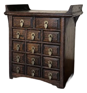 Antique Wooden Apothecary Tabletop Chest - 14-Drawer Desktop Cabinet
