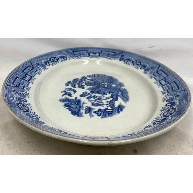 Antique Gibson & Sons Oval Blue Willow Serving Platter With Gold Rim From England - Circa 1919 For Sale - Image 9 of 13