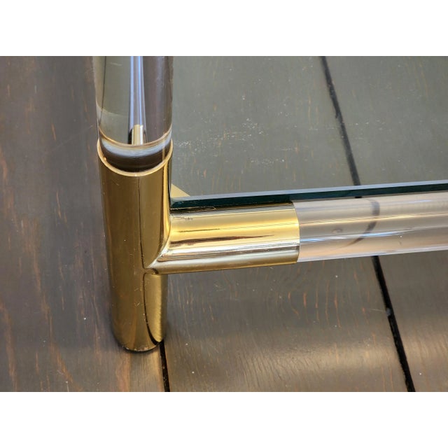 Metal Lucite Gold Metal Glass Tiered Cocktail Table For Sale - Image 7 of 12