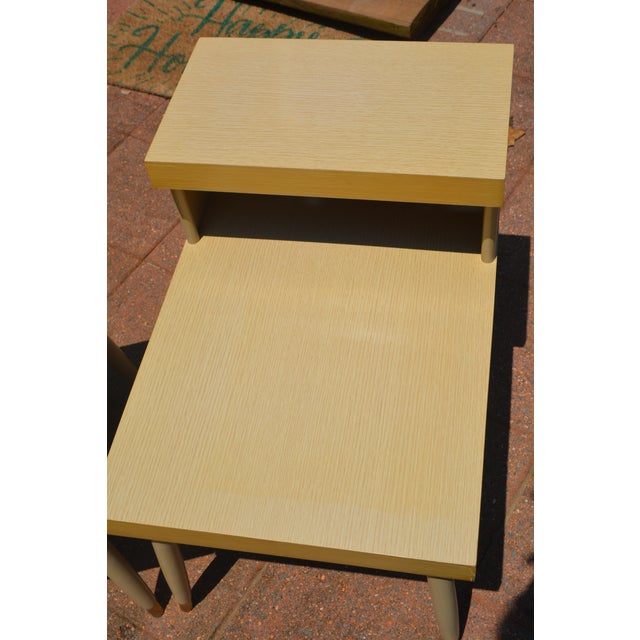1960s Mid Century Set Coffee Table & 2 End / Side Step Tables Blonde Wood & Melamine For Sale - Image 11 of 16