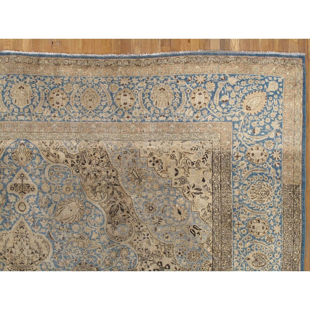 Antique Tabriz Carpet, Handmade Carpet, Light Blue, Gold and Ivory For Sale - Image 4 of 5