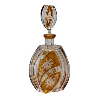 19th Century Bohemian Art Deco Amber Cut Crystal Carafe Decanter For Sale