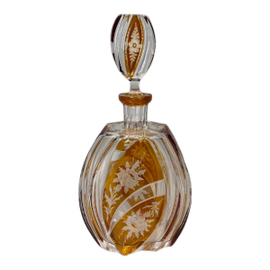 19th Century Bohemian Art Deco Amber Cut Crystal Carafe Decanter