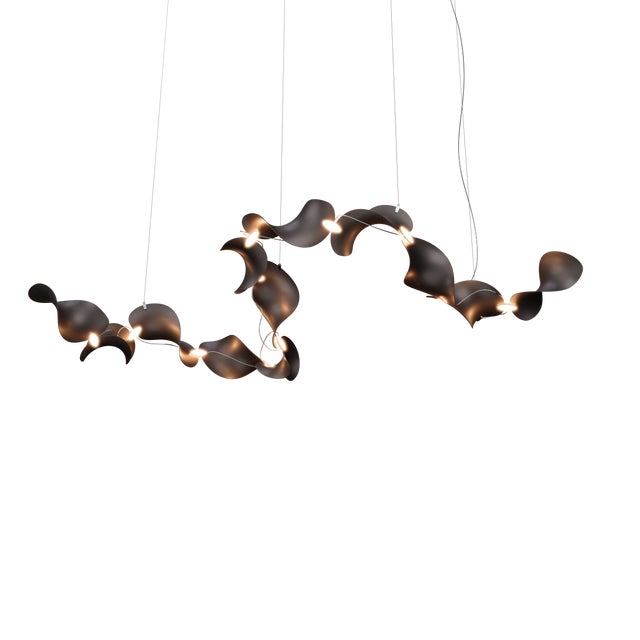 Contemporary Dune 12 Curve Chandelier with Metallic Tone Shades from Moss Objects For Sale - Image 3 of 7