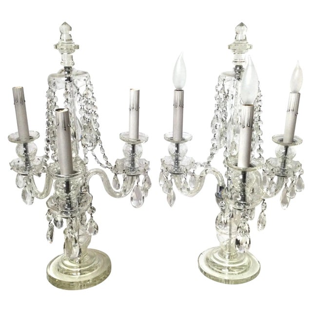 Mid 20th Century Cut Glass 3-Light Girandole Lamps - A Pair For Sale - Image 10 of 10