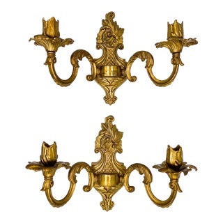 Vintage Gold Painted Metal Candle Sconces - a Pair For Sale