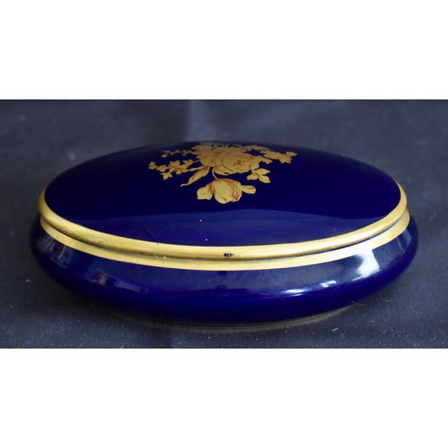 Limoges Oval Trinket Box France Cobalt Blue Porcelain Gold Floral 22k Vintage For Sale In Philadelphia - Image 6 of 15