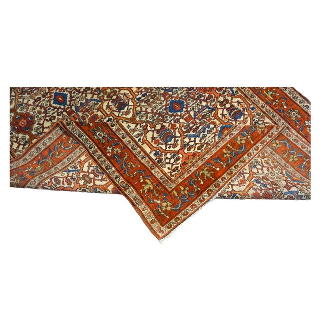 Antique Persian Farahan 4X6 Rust, Blue & Ivory Handmade Area Rug #9902006 For Sale In Houston - Image 6 of 7