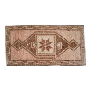 1970s Vintage Hand-Knotted Small Rug Distressed Turkish Rug Door Mat Bath Mat Entry Decor 2x3 Ft Approx For Sale