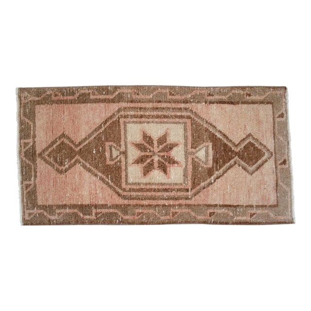 1970s Vintage Hand-Knotted Small Rug Distressed Turkish Rug Door Mat Bath Mat Entry Decor 2x3 Ft Approx For Sale